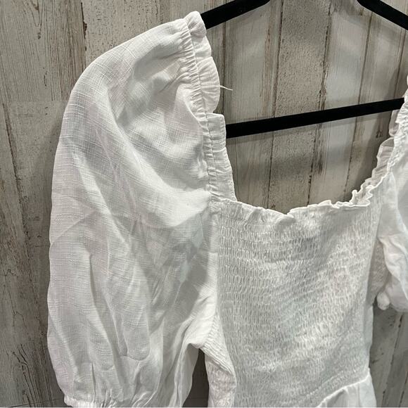 New! SugarLips Bento White Square Neck Smocked Peasant Top Medium - Picture 2 of 5